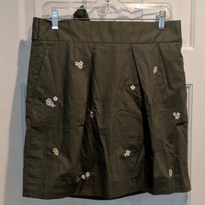 J. Crew olive green flower bow skirt size 10